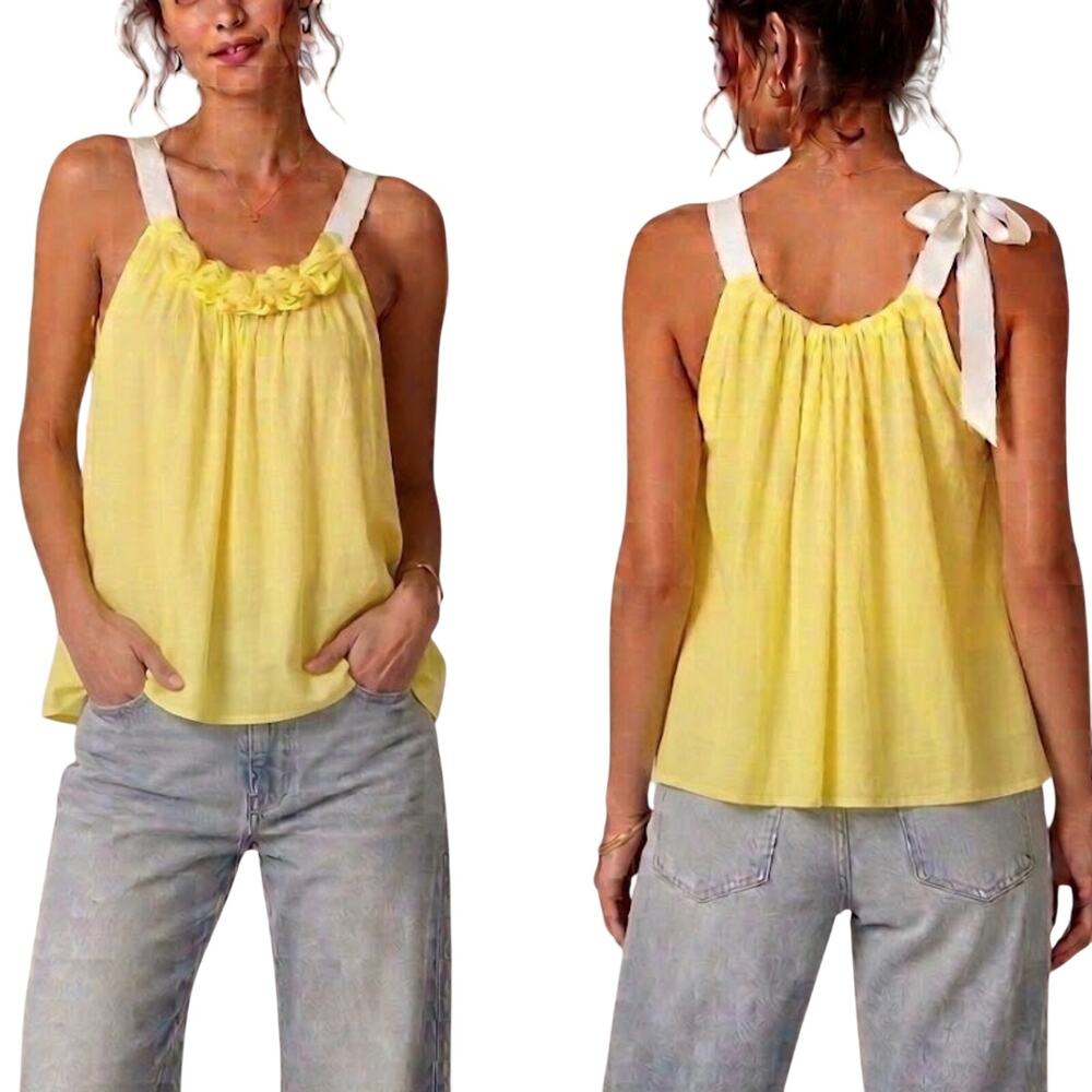 Kische Sleeveless Daffodil Top M Yellow White Loose Fit Coquette Kawaii Tank NWT
